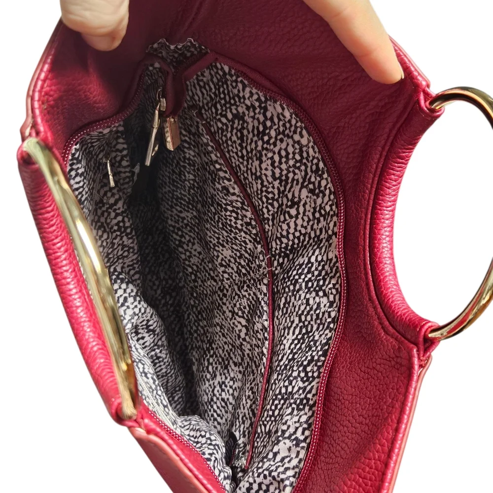 Urban Expressions Red Vegan Leather Handbag with Gold Ring Handles & Chain Strap